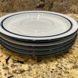 Vintage Dansk Blue And White Double Ring Bistro Saucers Set Of 4